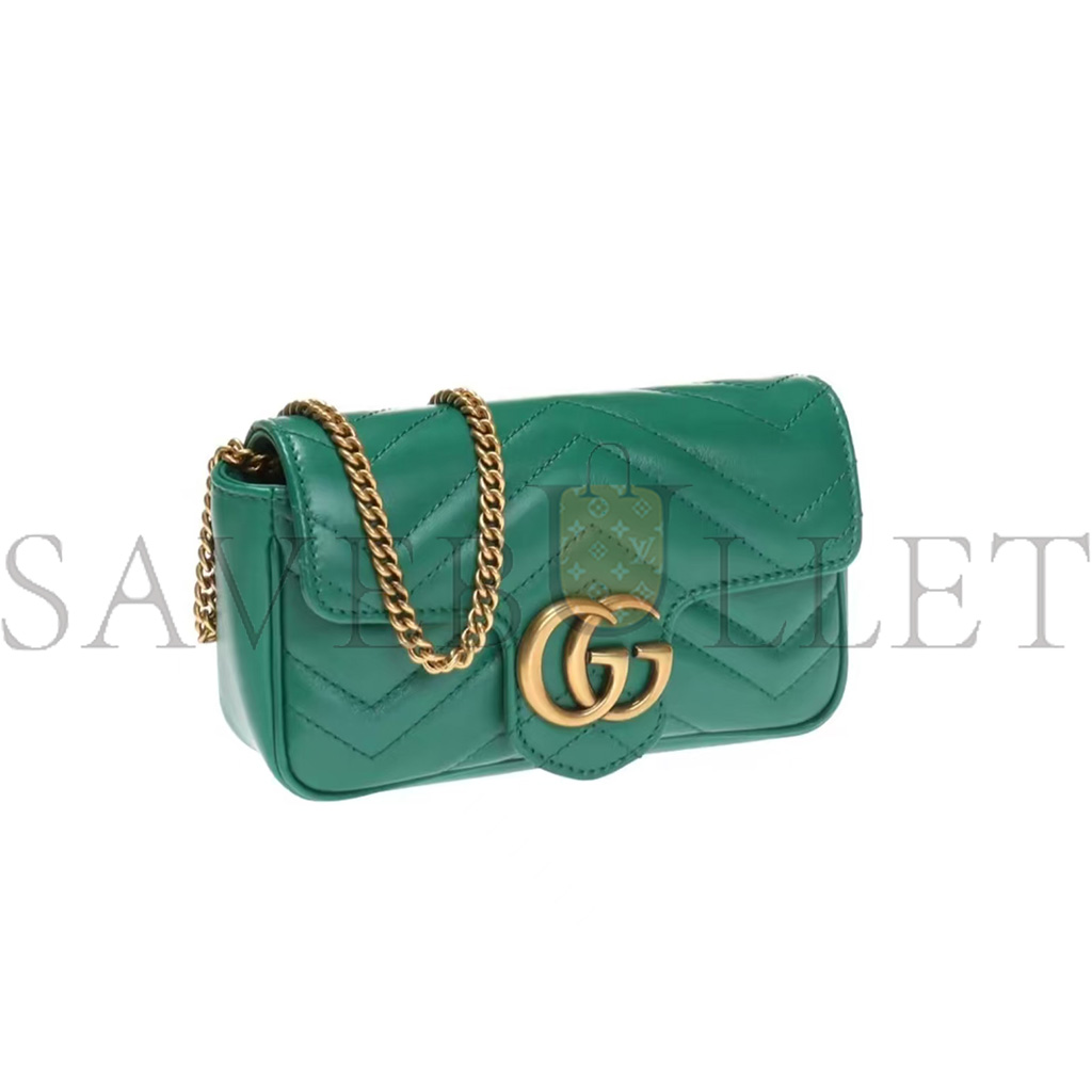 GUCCI GG MARMONTMATELASSE SUPER MINI EMERALD GREEN 476433 DSVRT 3120 (16.5*10*5cm)